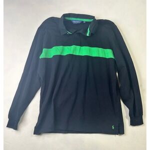 Polo Golf Ralph Lauren Mens XL Pima Cotton Long Sleeve Polo Black Green Stripe